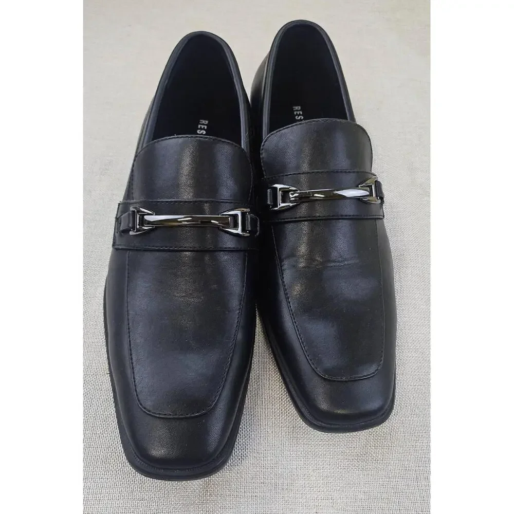 RESTORATION Classic Loafers Shoes Black Leather Metal Bit Square‎ Toe Mens 8